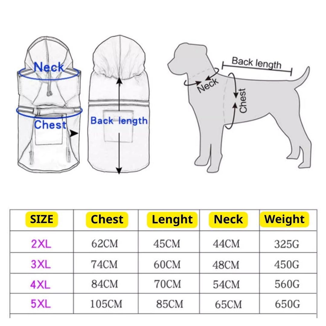 Dog Raincoat With Reflective Strip-2XL/3XL/4XL