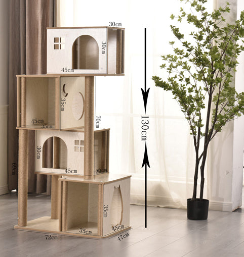 Villa Cat Tree with Cat Slide,Cat Scratching Post,Scratcher Tree Furniture Activity,Center Climbing Tower Play House Sisal Toys,Cat Hammock