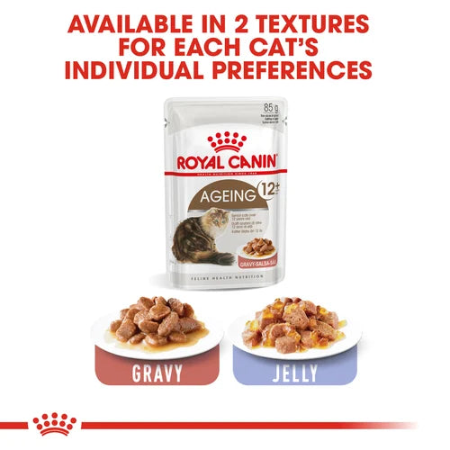 Royal Canin Ageing 12+ Thin Slices In Gravy 85gx12-for senior cats over 12 years old (thin slices in gravy).