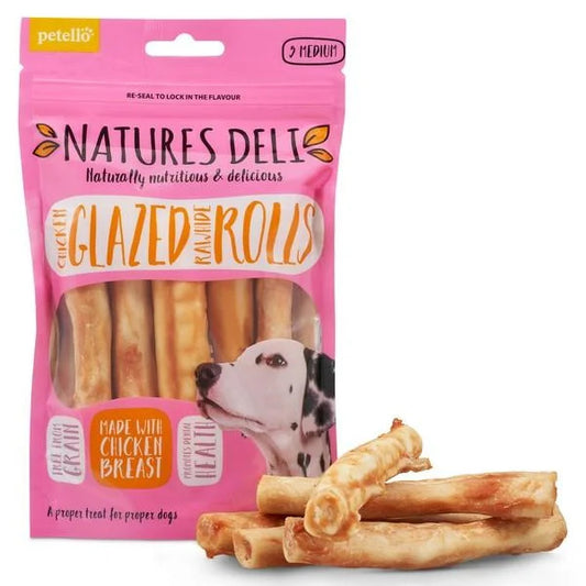 Natures Deli Chicken Glazed Rawhide Roll Med 5pk 90g