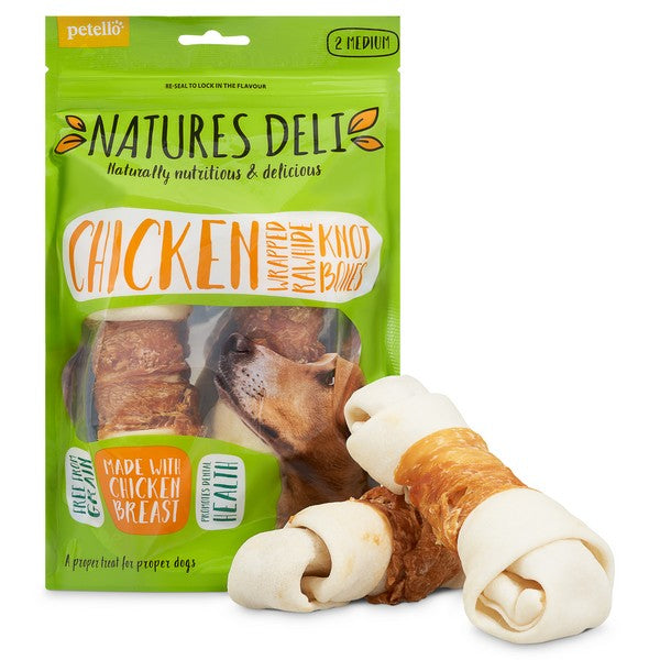 Natures Deli Chicken Wrapped Rawhide Knot Bone Med 2pk 160g