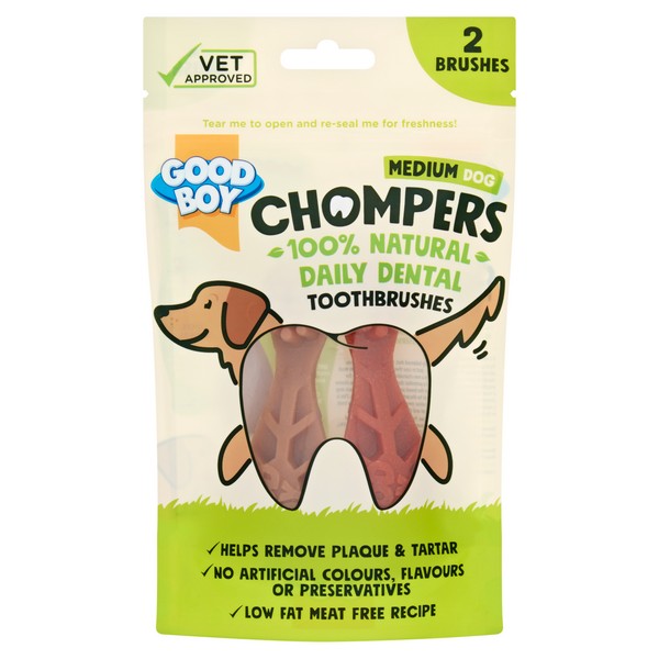 Goodboy Chompers Medium Dental Toothbrush 110mm 2pk 70g